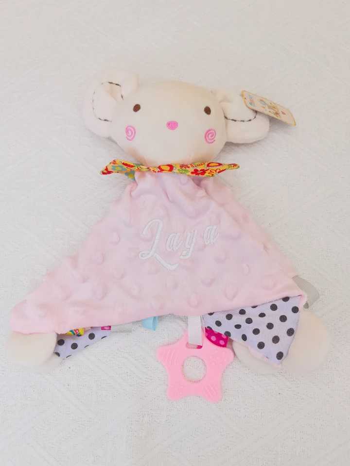 Personalized name Baby Comfort Blanket Animal Safety Blanket Soothing Decal Towel Soft Plush Newborn Sleep DollW240810