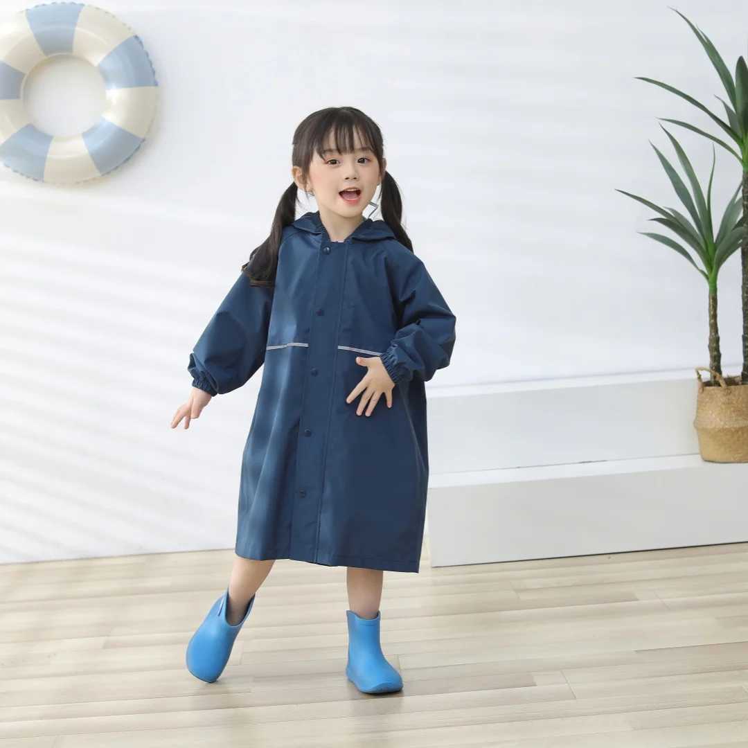 Korea hot High Quality Baby raincoat Children Long Raincoat Waterproof Lightweight Polyester Kids Raincoat Reflective Stripe Y240810
