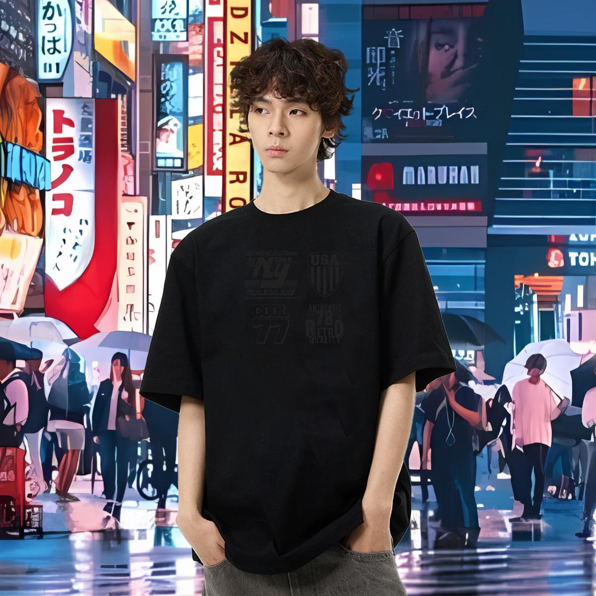Casual New T shirt letter Tshirts 230g 100% Cotton Street High Quality Asian Size Breathable Short Sleeve Men Clothes T-Shirt