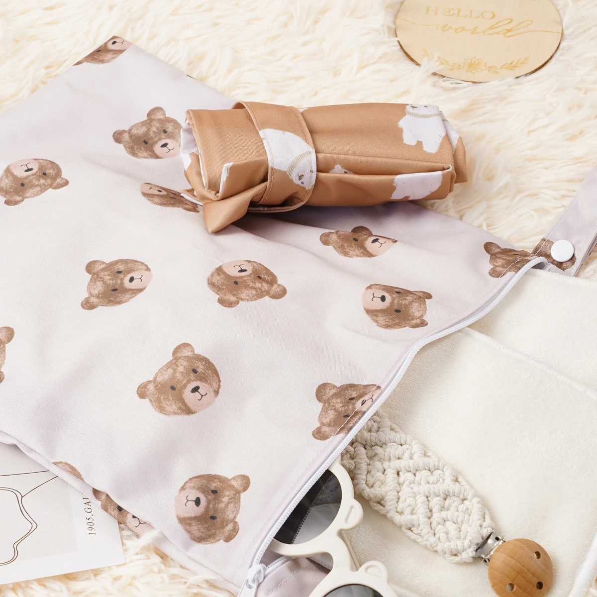 Elinfant 2-piece baby wet bag set with one zipper suitable for baby diapers pajamas waterproof reusable baby bags W240812