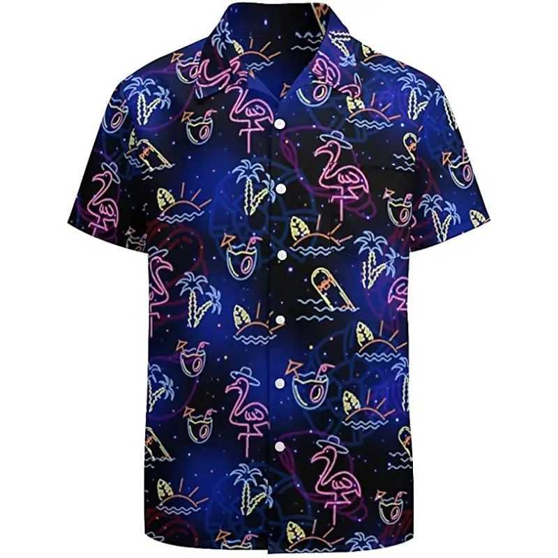 Mens shirt Hawaiian shirt camp T-shirt fluorescent 3D printing street casual short-sleeved clothing fashionable casualXJ240812