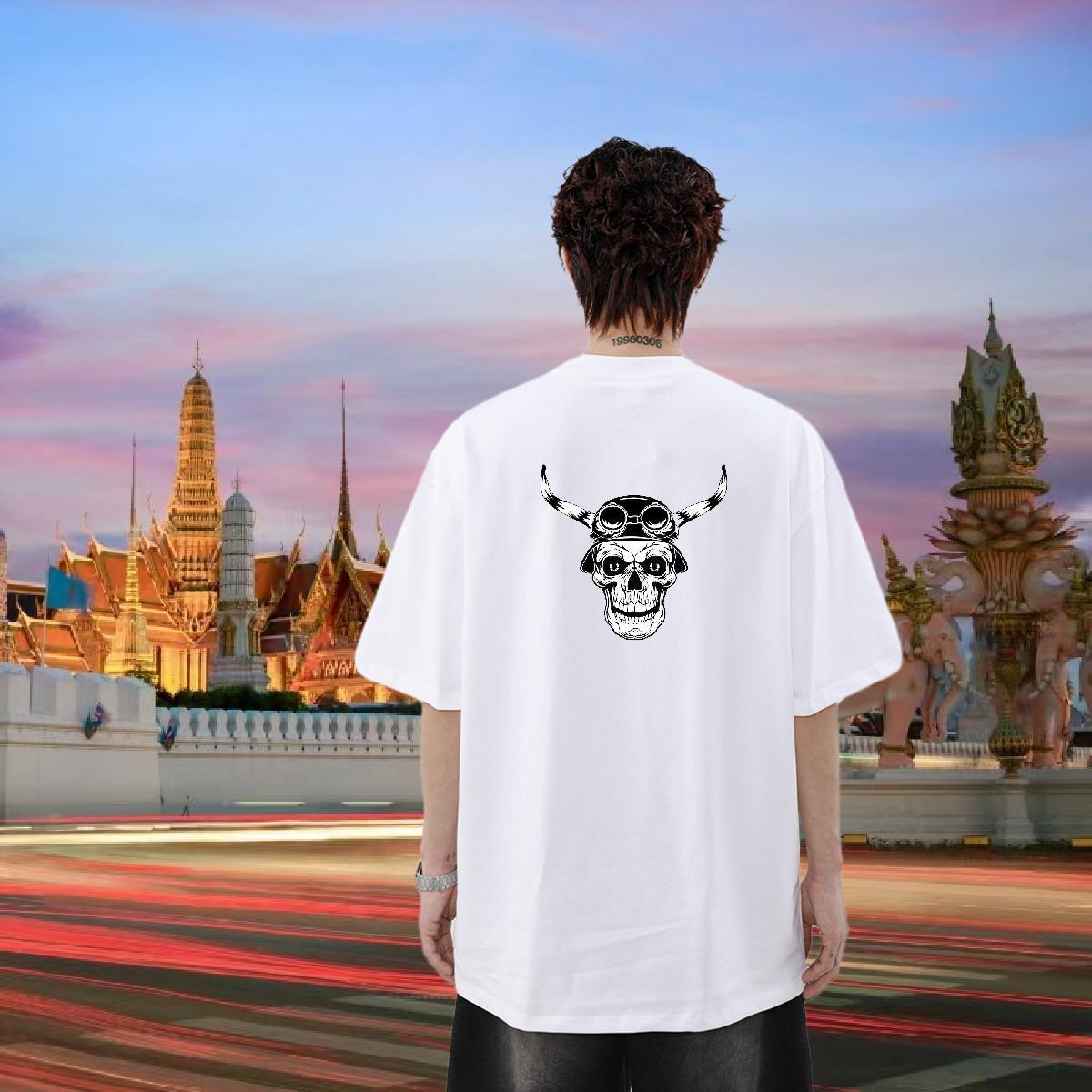 Fashion T Shirt For Man skull Tops Shirt 100% Cotton 230g Hip Hop Soft Custom Print Plus Size Pure Cotton Men Tees