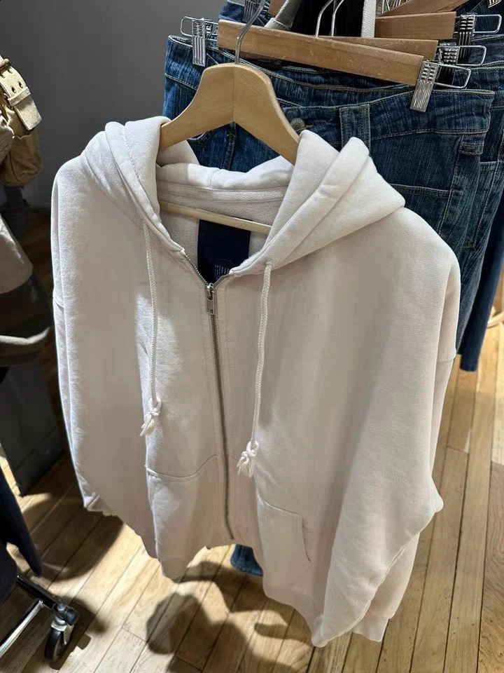 Solid Simple Cotton Loose Hoodie Autumn Long Sleeve Pocket Drawstring Hooded Sweatshirt Women Streetwear Sweet Oversized Tops 240812