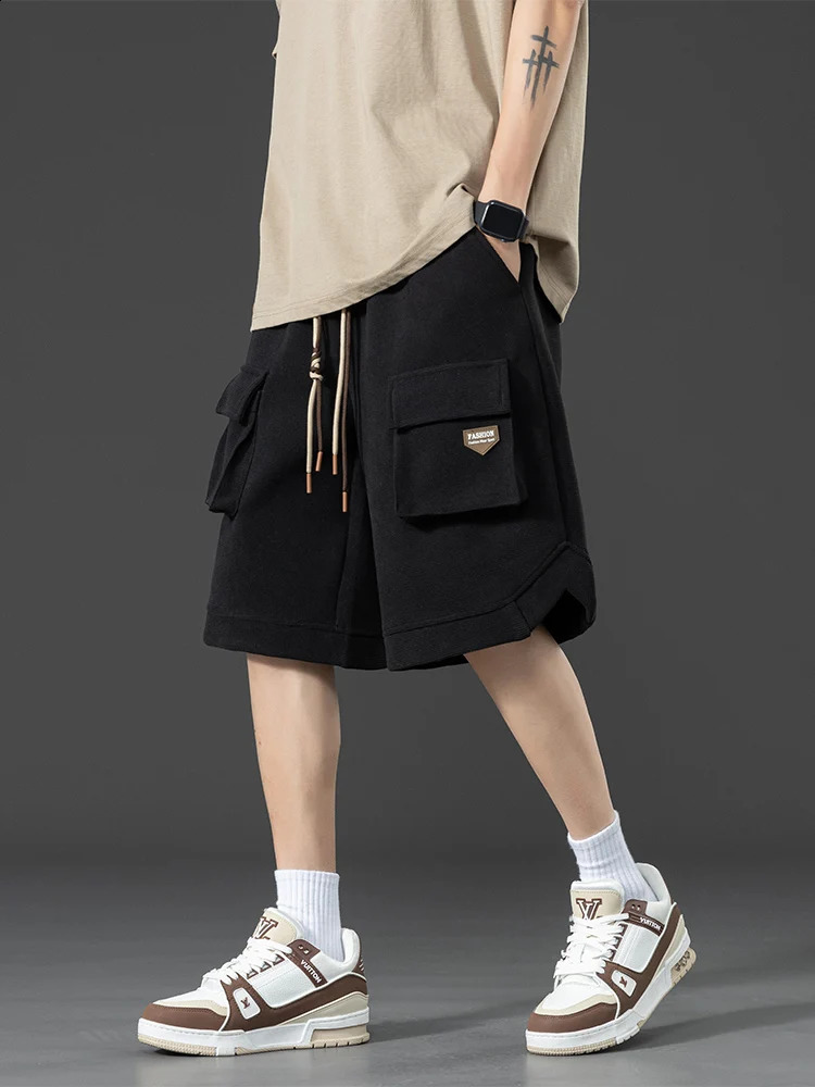 2024 Summer Knit Cargo Shorts Men Multi-Pockets Hip Hop Baggy Sweat Short Pants Y2K Streetwear Casual Shorts Plus Size 8XL 240812