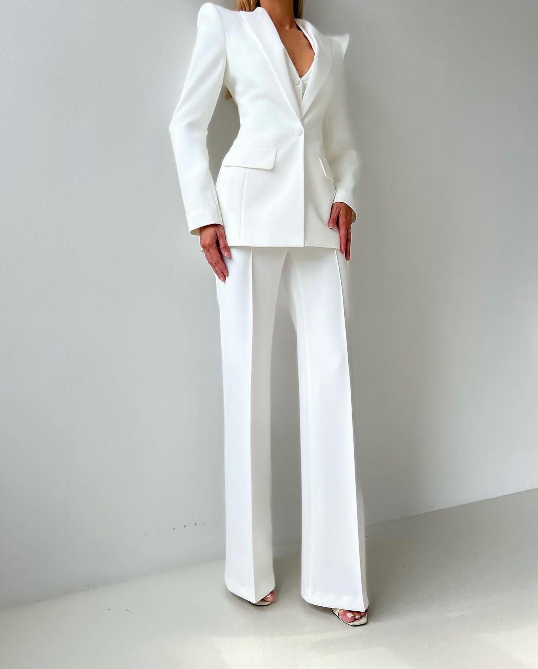 White Women Wedding Pants Suits Slim Fit Ladies Prom Evening Birthday Party Guest Formal Wear Custom Made 3 Pieces