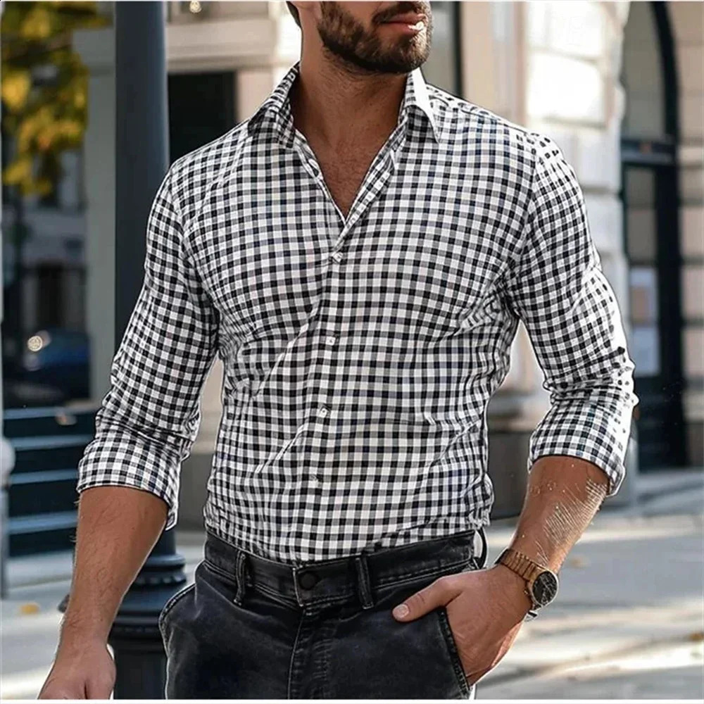 Mens Shirt Button Down Shirt Casual Shirt Black Red Blue Long Sleeve Striped Lapel Daily Resort Wear Fashion Casual Top Shirt 240812