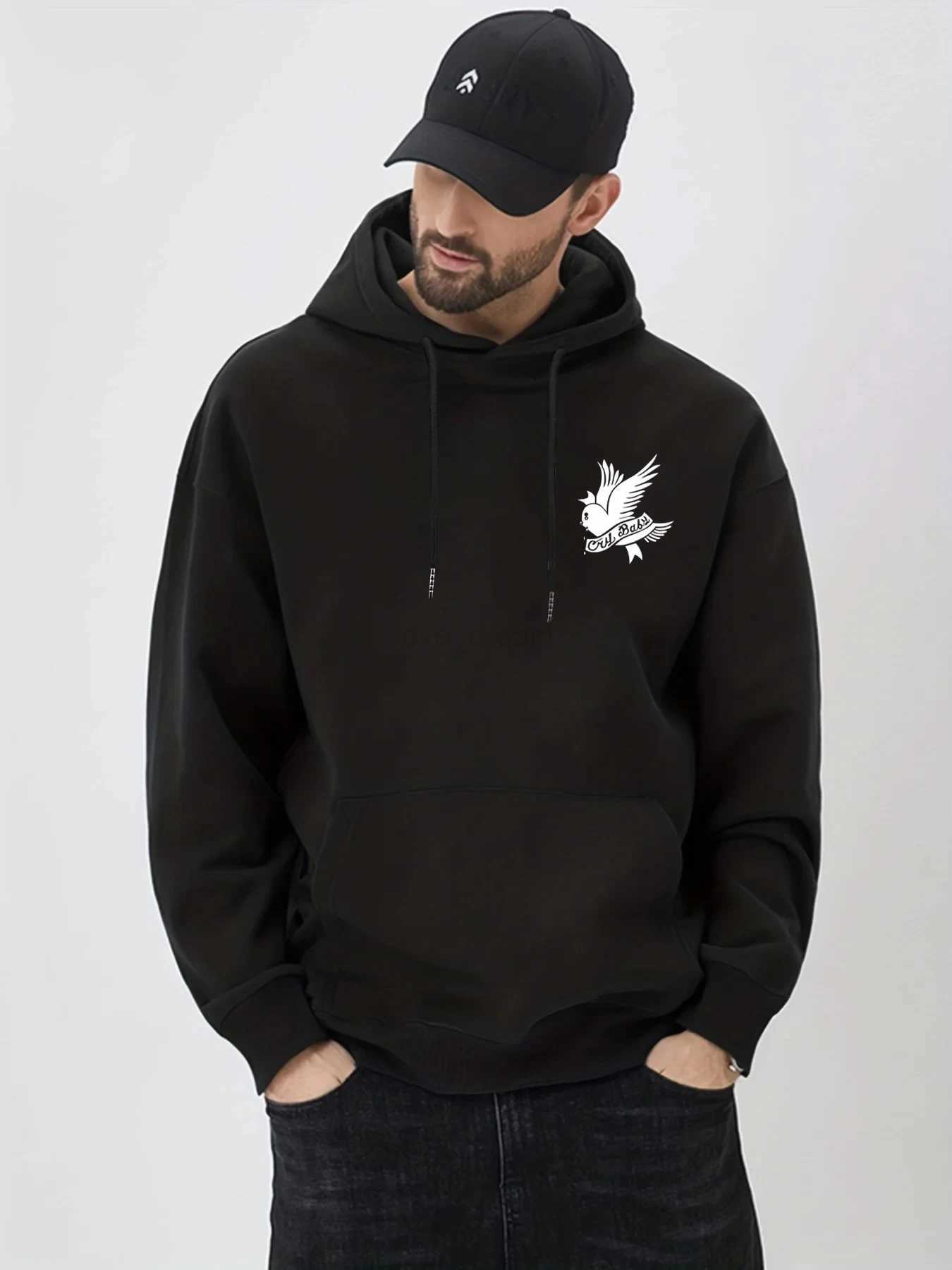 Cute Peace Dove Print Black White Fashion Graphic Hoodies Men Sudadera Con Capucha Hombre Design Homme Sudaderas Para HombreXJ240812