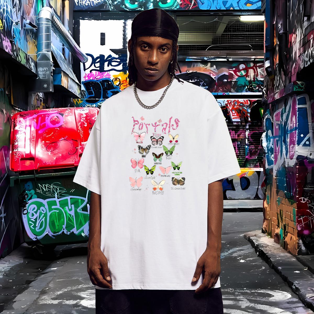 Comfortable T Shirts Men Butterfly Breathable Short Sleeve Daily Outfit Cartoon Printing L-4XL 230g Cotton Men Clothes T-Shirt Wholesale Tops