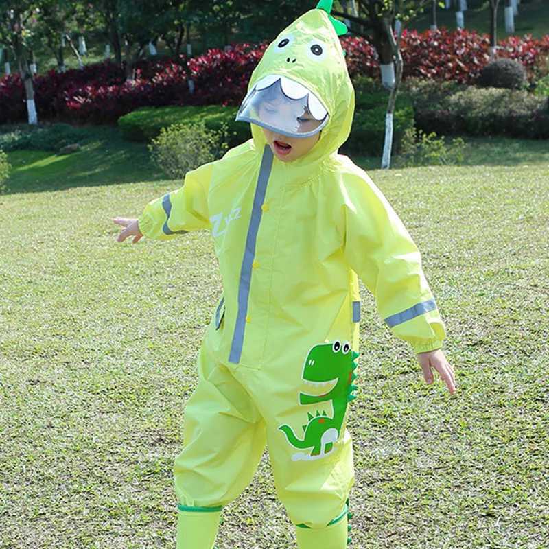 Cute Dinosaur Style Baby Jumpsuits Rain Coat Waterproof Polyester Raincoat Children Rainwear And Rain Pants Suit For Kids Y240810