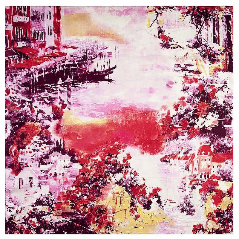 Classic New Oil Painting House Water Village Ship Womens Brand Twill Silk Square Scarf Womens Kerchief Scarf Womens Shawl W240810