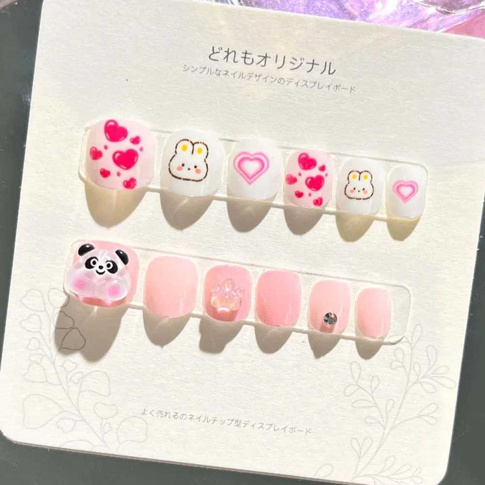 Rabbit Childrens False Nail Flower Full Set Nail Art Tips Childrens False Nail Extension Nail Supplies Bear Childrens Cartoon False Nail W240810