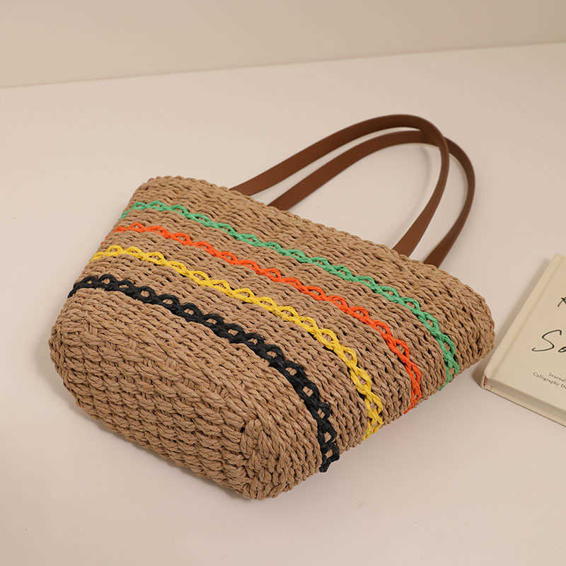 CMM Colorful Striped Single Shoulder French Woven Bag New Large Capacity Woven Bag Womens Beach Vacation Style Beach Bag