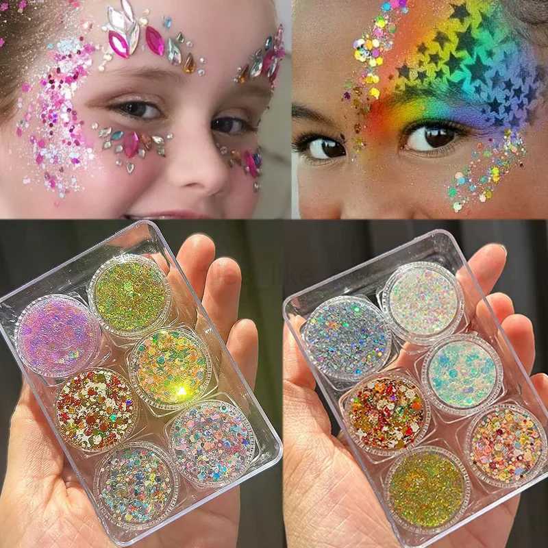 6 bottles/set of face/eye glitter gel for childrens glitter sequins for eye shadow face hair body Halloween party eye decoration W240812