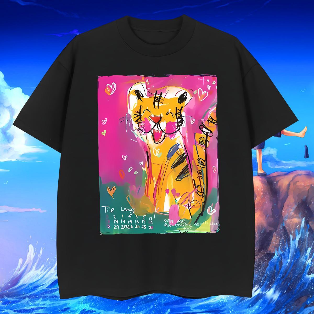 Soft Tshirts Hip Hop 230g Pure Cotton Plus Size Custom O Neck Short Sleeves tiger T-Shirts for Men Customized Tee Shirt