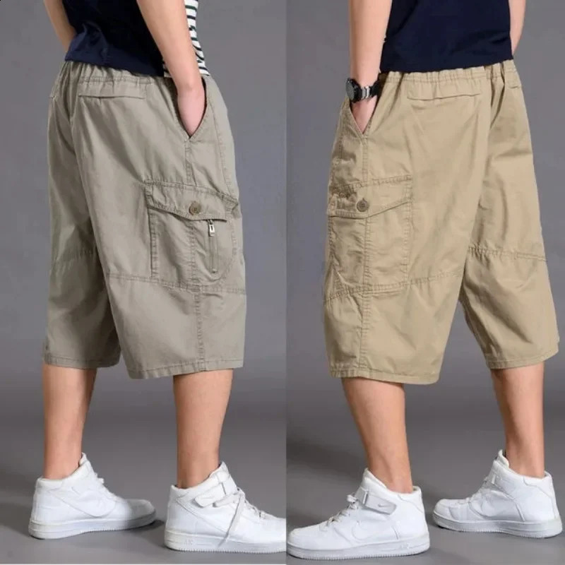 Mens Summer Oversize Fat Cotton Shorts Men Cargo Short Casual Plus Size Cropped Trouser Sport Tactical Baggy Pants Loose 5XL 6XL 240812