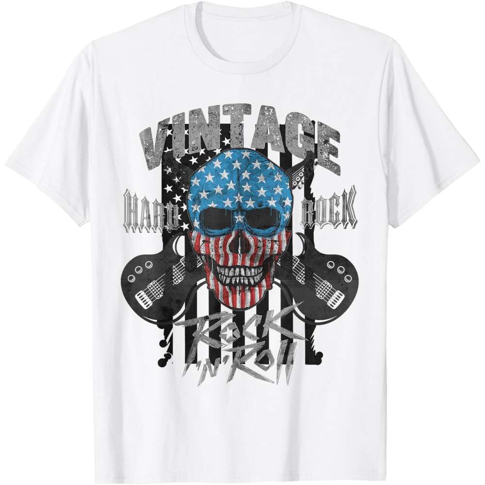 2025S Fashion Designer T Shirt For Mens Rock Roll American Flag Skull Guitars Illustration T Shirt Shirts Tshirt Graphic Tee Casual Tops Clothes Short