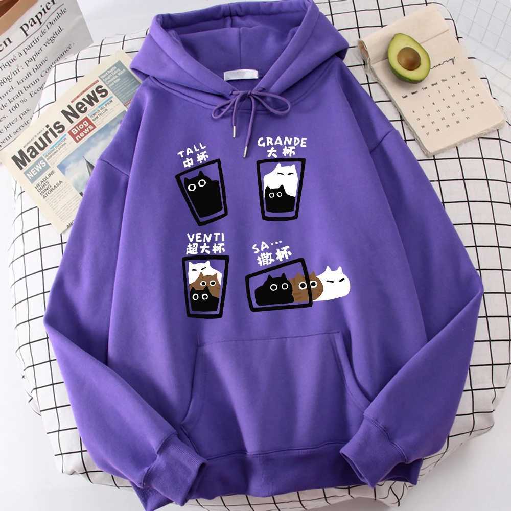 Cartoon Cat Coffee Medium Cup Large Cup Mens Hoodie Casual Premium Sportswear Casual Personalized Hoodie Jacket Daily ClothingW240724