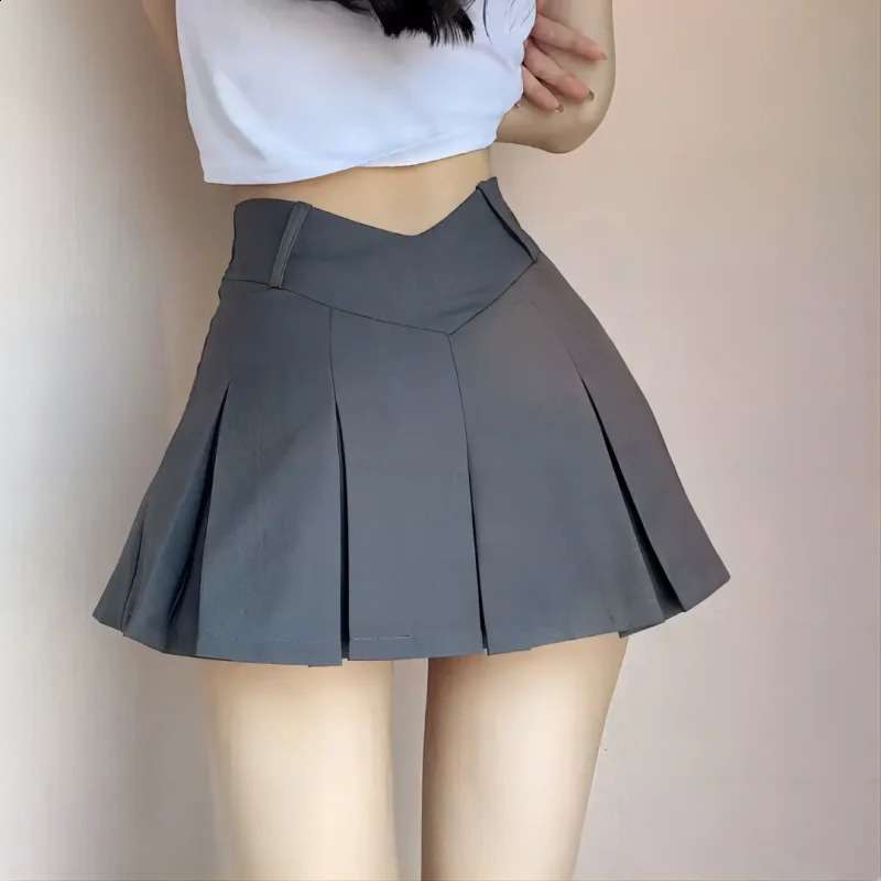 2024 Summer Women Slim Solid Color Pleated Short Skirt College Style Pure Want To Highwaisted Skinnyproof A line Clothing 240810