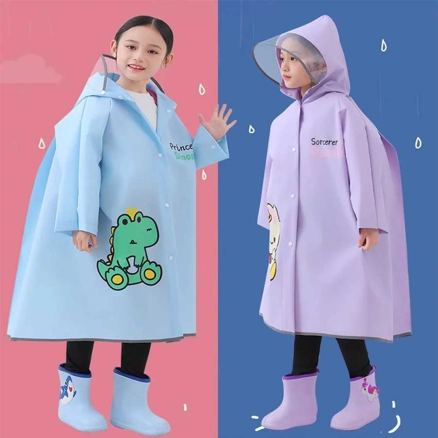 1 cartoon dinosaur raincoat for boys and girls EVA buckle full length outdoor rain jacket with hat Y240810
