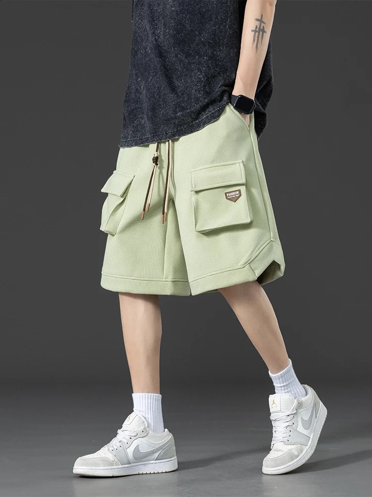 2024 Summer Knit Cargo Shorts Men Multi-Pockets Hip Hop Baggy Sweat Short Pants Y2K Streetwear Casual Shorts Plus Size 8XL 240812