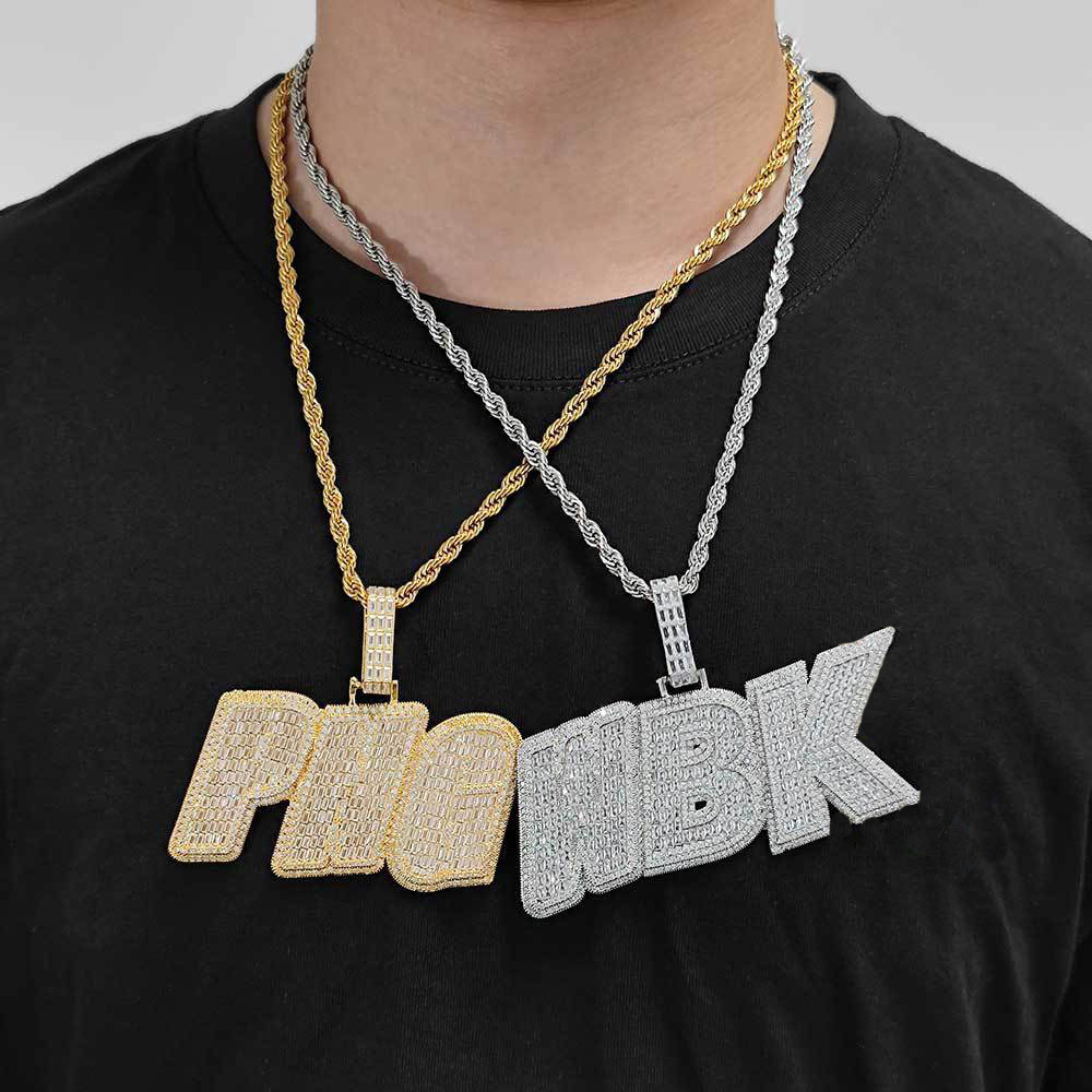 Hip Hop DIY Custom A-Z Letters Pendant Necklace Full Zircon 18k Real Gold Plated Men Jewelrys