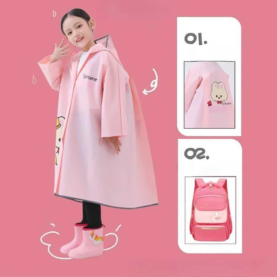 1 cartoon dinosaur raincoat for boys and girls EVA buckle full length outdoor rain jacket with hat Y240810