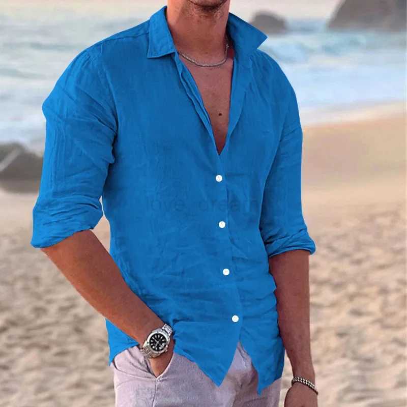 2023 Spring and Autumn Mens Casual Fashion Cotton Hemp Slim Fit Shirt for MenXJ240812