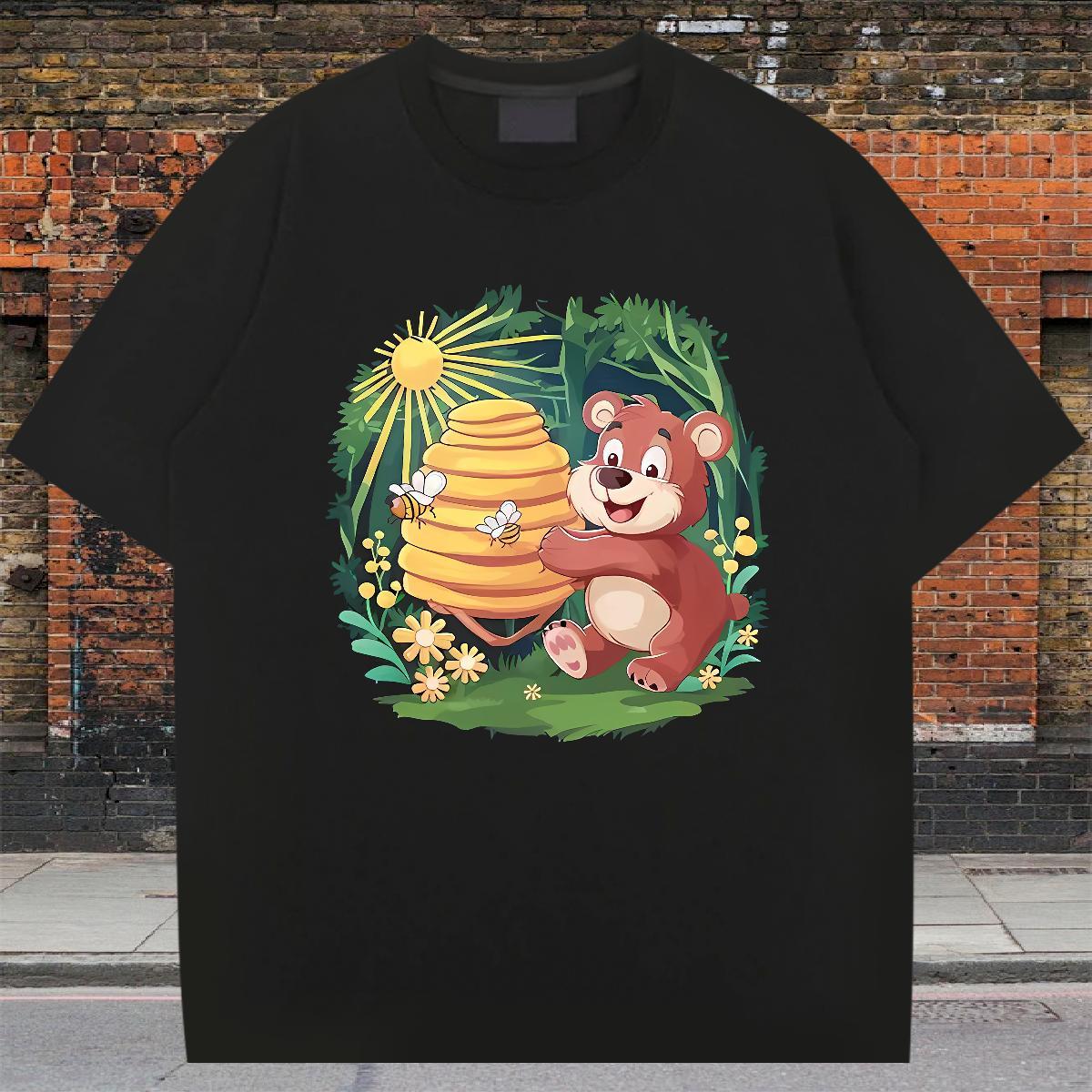 Loose T-Shirts bear Breathable Short Sleeve Street Casual Anime 230g 100% Cotton Mens Tshirts Fashion Design Clothings