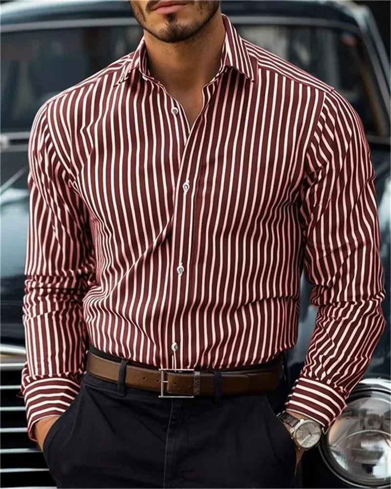 Mens Shirt Button Down Shirt Casual Shirt Black Red Blue Long Sleeve Striped Lapel Daily Resort Wear Fashion Casual Top Shirt 240812