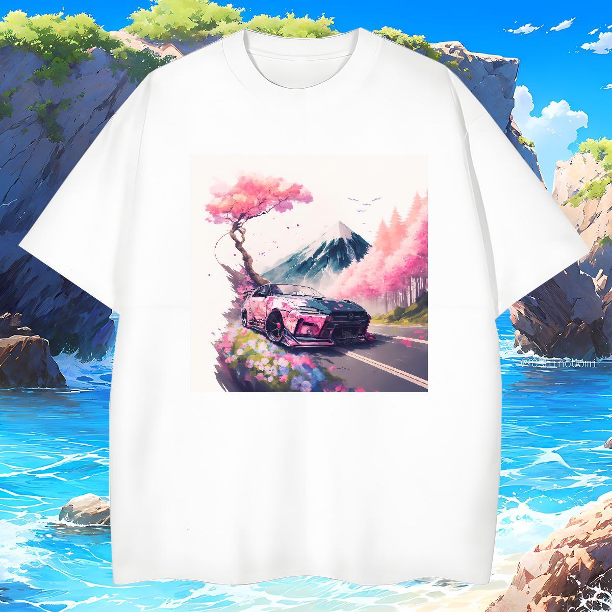 Loose Fit Couples T Shirts car 230g Cotton Sports Casual Breathable Crew Neck T Shirts Men Anime Print DIY Clothings