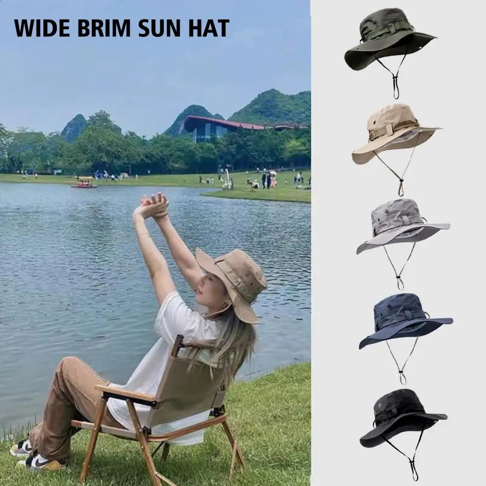 Mens outdoor fishing hat wide Brim UV protection womens bucket summer hiking 240812