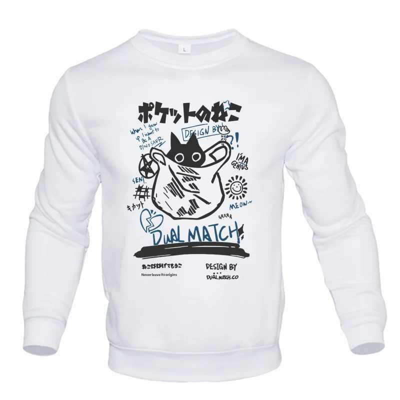 2024 New Cat Printed Mens Hoodie Casual Hoodie Autumn Winter Wool Warm Womens Hoodie Loose High Quality TopW240724