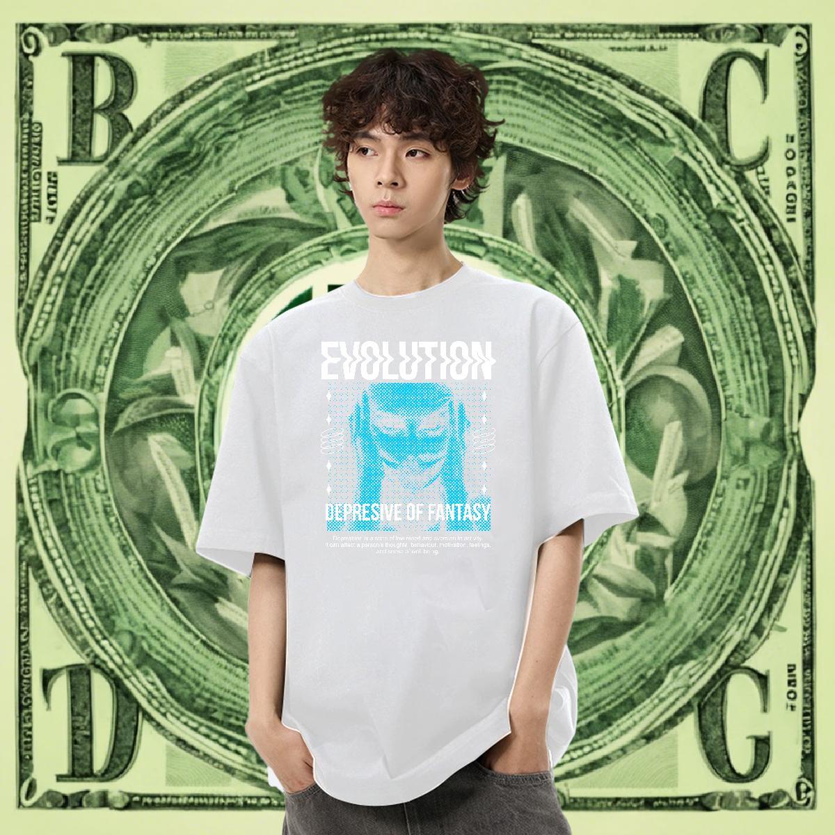 Loose Men Clothes T-Shirt Beach 230g Cotton Cartoon Printing L-4XL Breathable Soft ET T-Shirts for Men DIY Clothings
