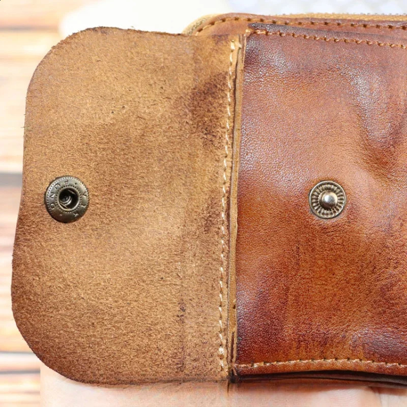 Coin purchase handmade coin purse creative pocket zipper buckle mens and womens genuine leather retro square 240810