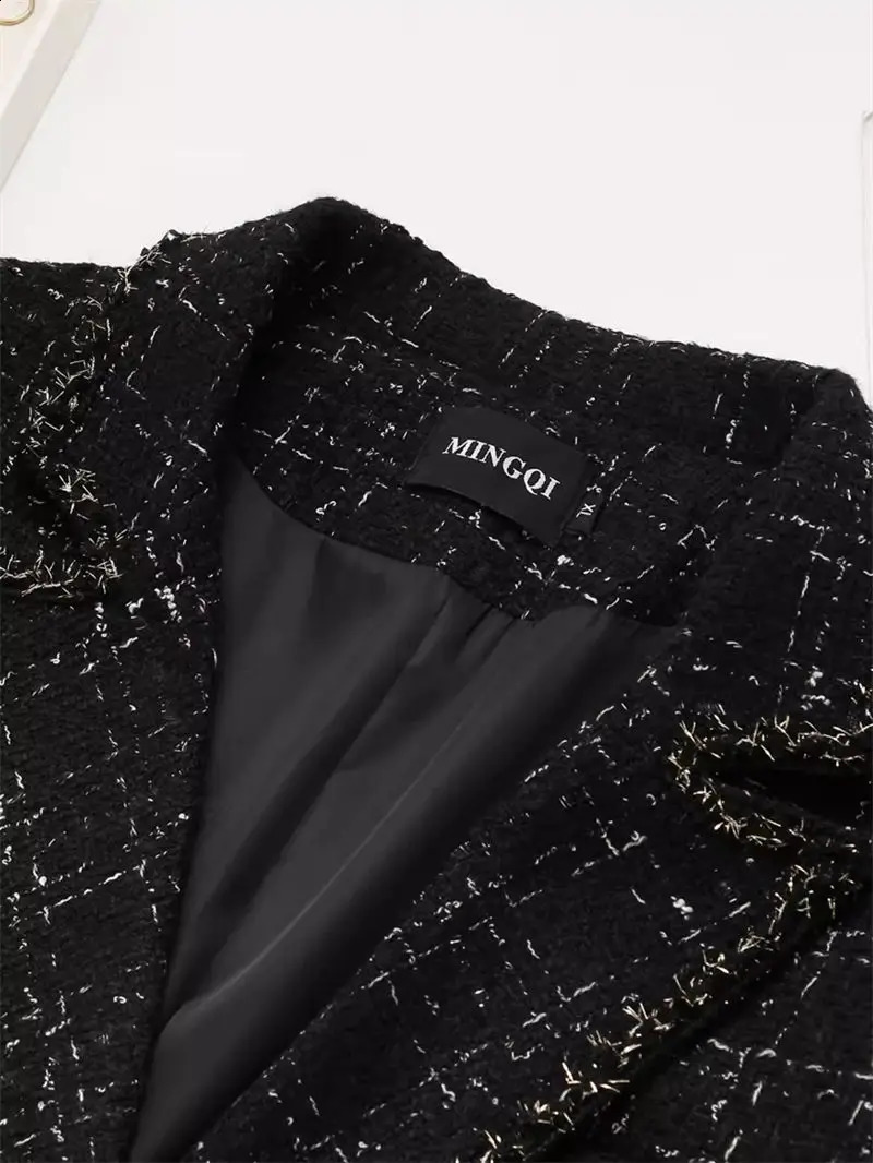 Spring Autumn Korean Tweed Blazer Spring Autumn Oversized Womens Casual Jacket Retro Double Breasted Suit Coat K305 240812