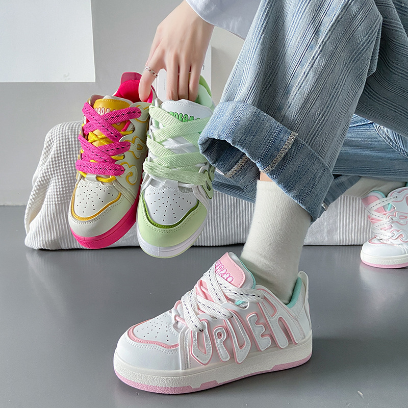 Ddmysports Cherry Blossom Pink Little White Spring New Versatile Board Women S Thick Sole Bread Instagram Shoes Q Outdoor