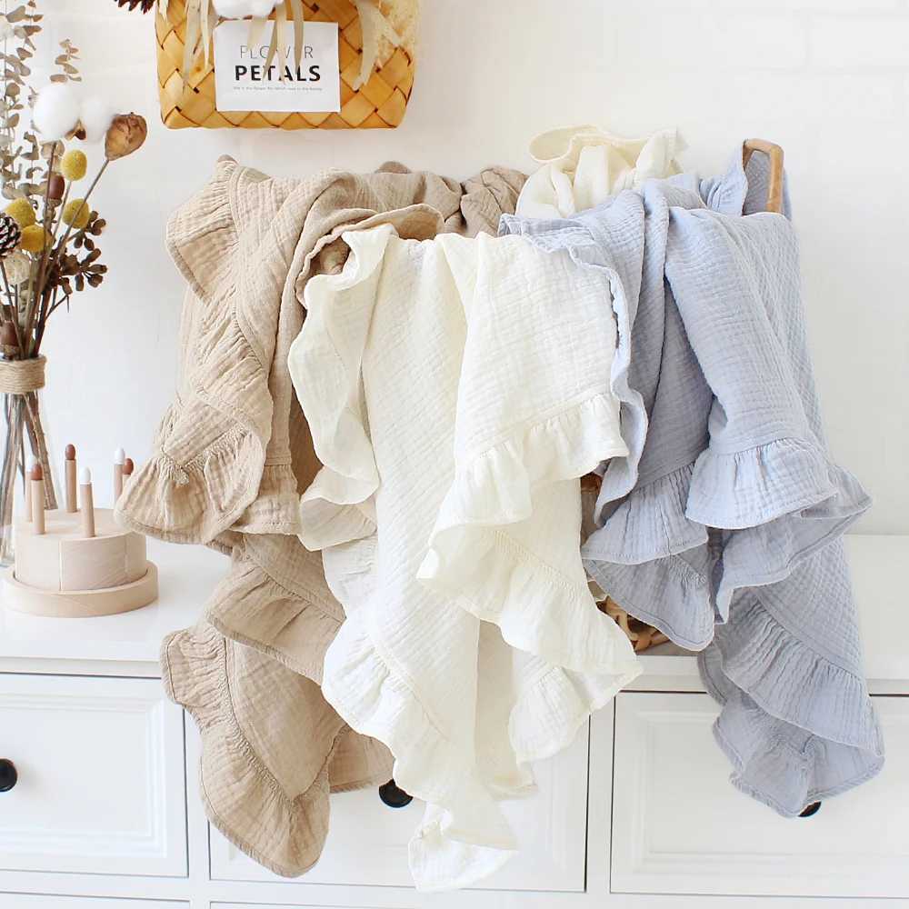 Plain Swadle Curled Cotton Gauze Ruffle Baby Uncle Clothing Baby Blanket Baby Blanket Baby Diaper Baby Napper Baby Bath TowelW240810