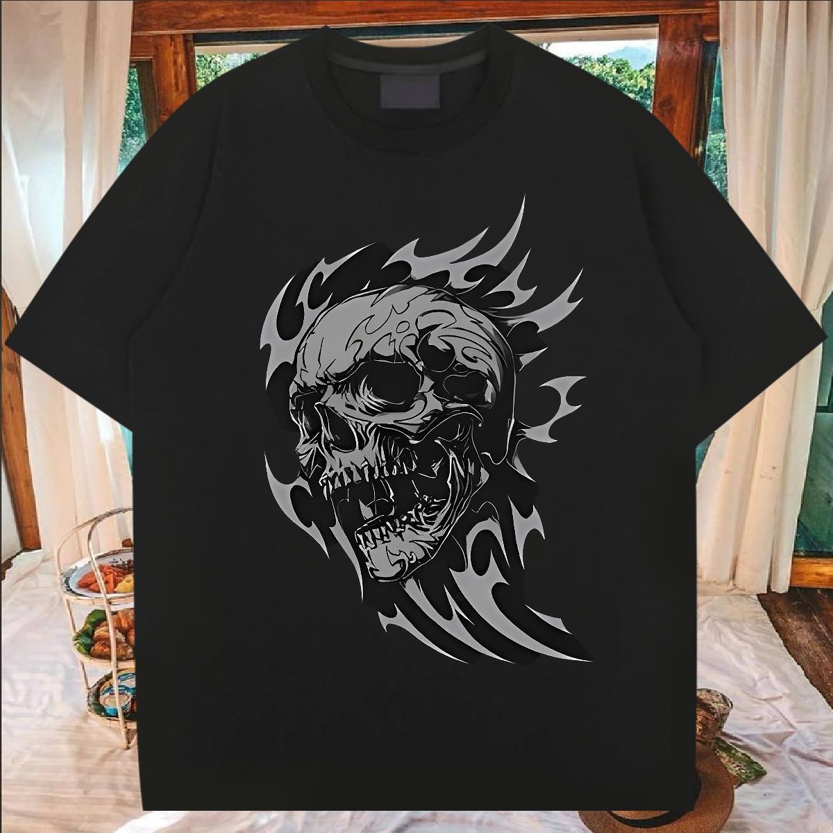 Classic Casual T-Shirts for Men halloween Tops 100% Cotton 230g Street Free Shipping Floral Print Short Sleeve Soft Men Clothes T-Shirt