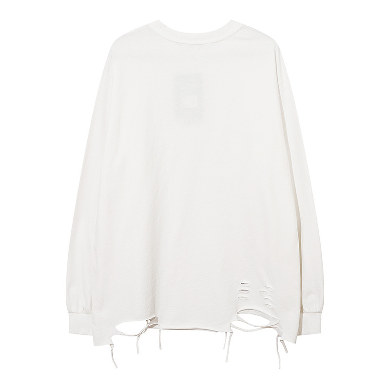 Solid Color Cut Open Hole Hem with Chain Loose Dark High Street Oversized Extended Long Sleeved T-shirt Mens Clothing