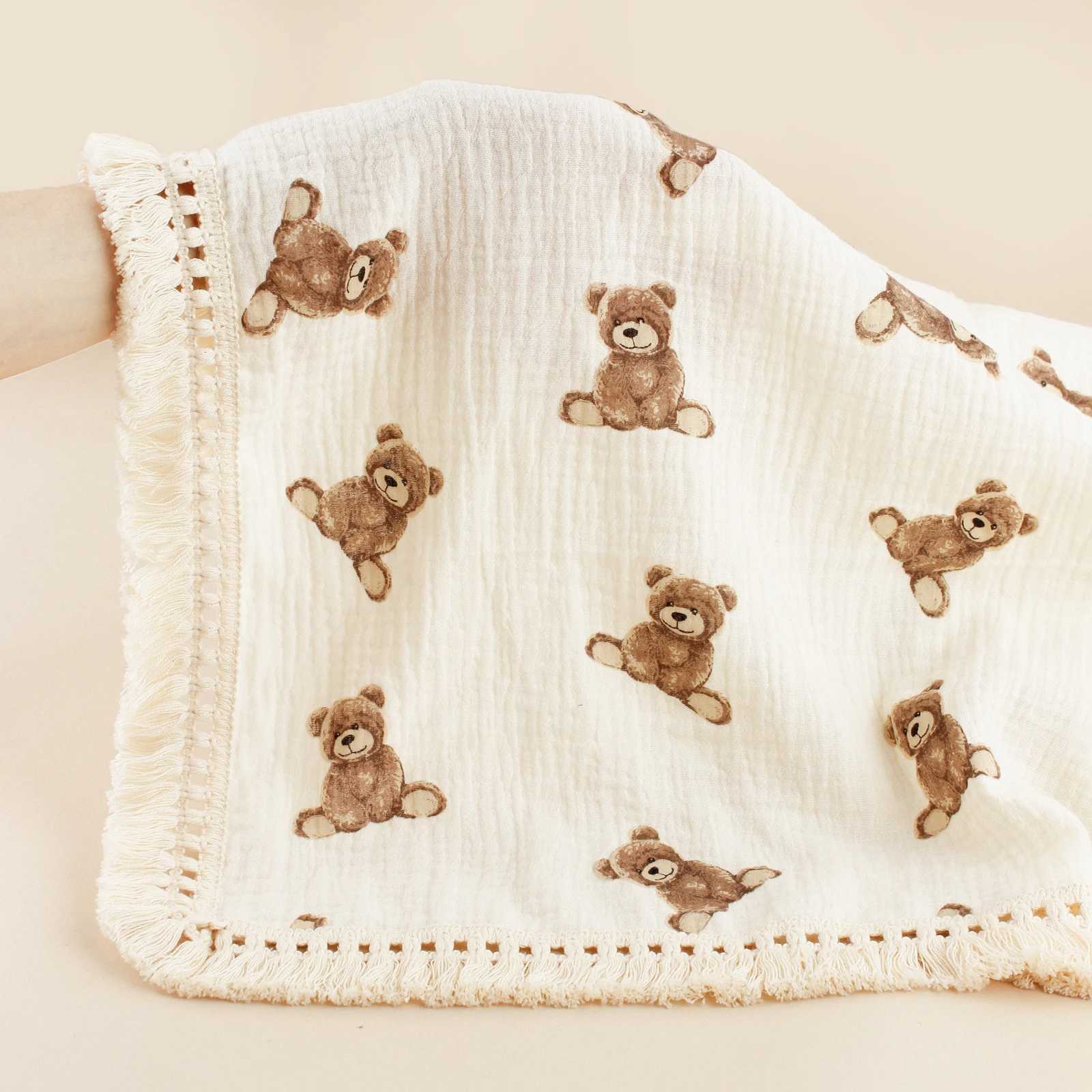 New cute printed baby packaging blanket organic cotton tassel blanket travel childrens soft bath towel childrens sleep cover blanketW240810