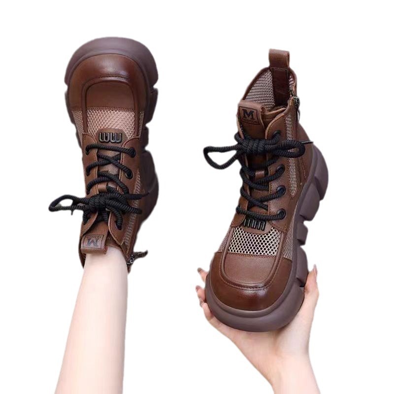 Ddmyoutdoor Summer Thin Martin Women S Dress Genuine Leather Cool Round Toe Thick Soled For Breathable Mesh Boots Outdoor Shoes