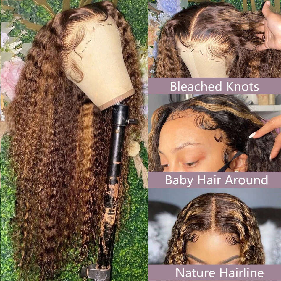 Highlight Curly Human Hair Honey Blonde Front Wig 13X4 13X6 Water Deep Wave HD Lace Frontal Bleached Wigs For Women