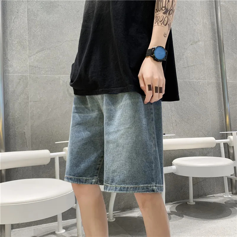 Summer Men Shorts Hip Hop Harem Denim Jeans Boardshorts Fashion Loose Cotton Baggy Skateboard Shorts Black Plus Size A04 240812