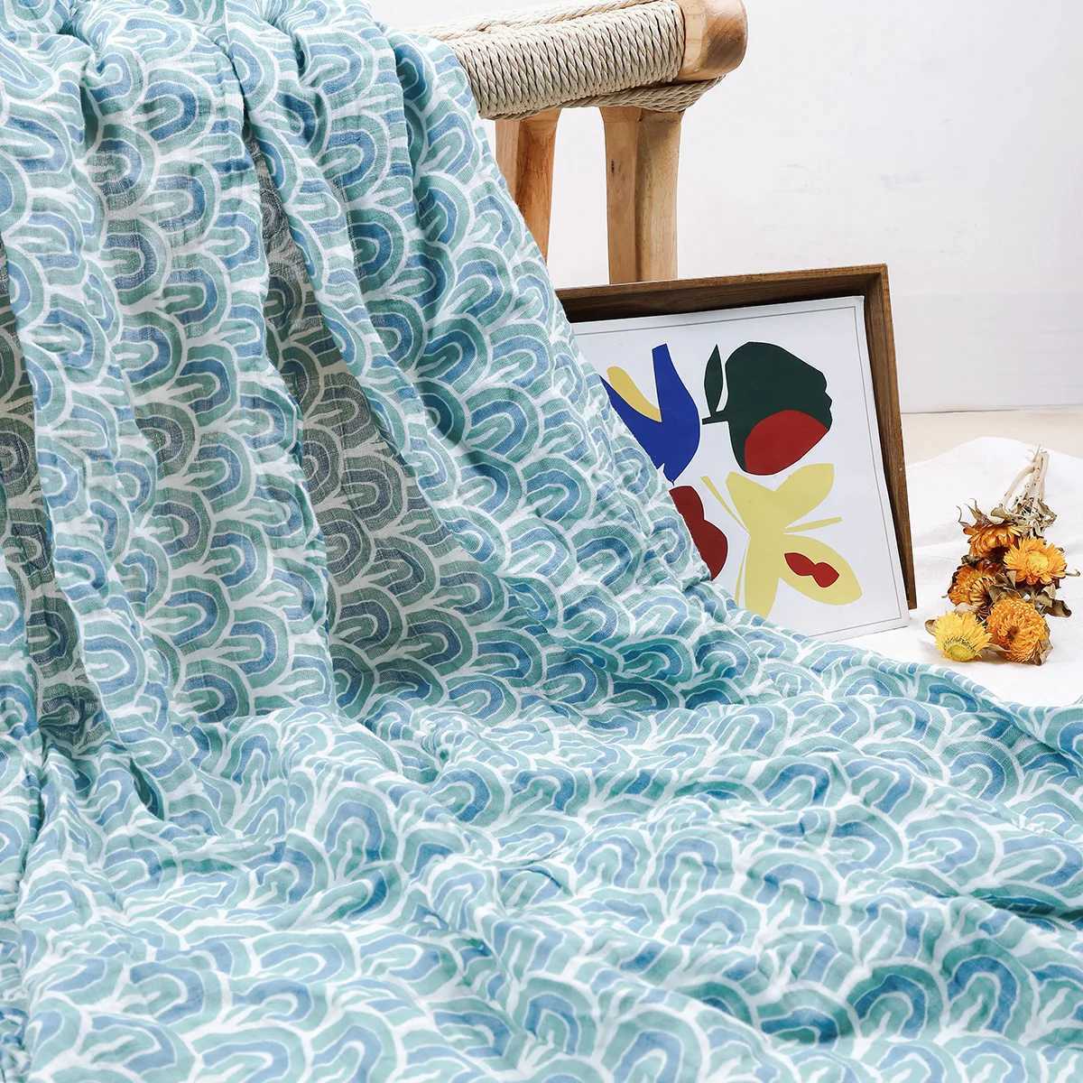 HappyFluttere Baby Fine Cotton Blanket 100% Pure Cotton Summer Soft Cute Printed Baby Blanket 120 * 110CMW240810