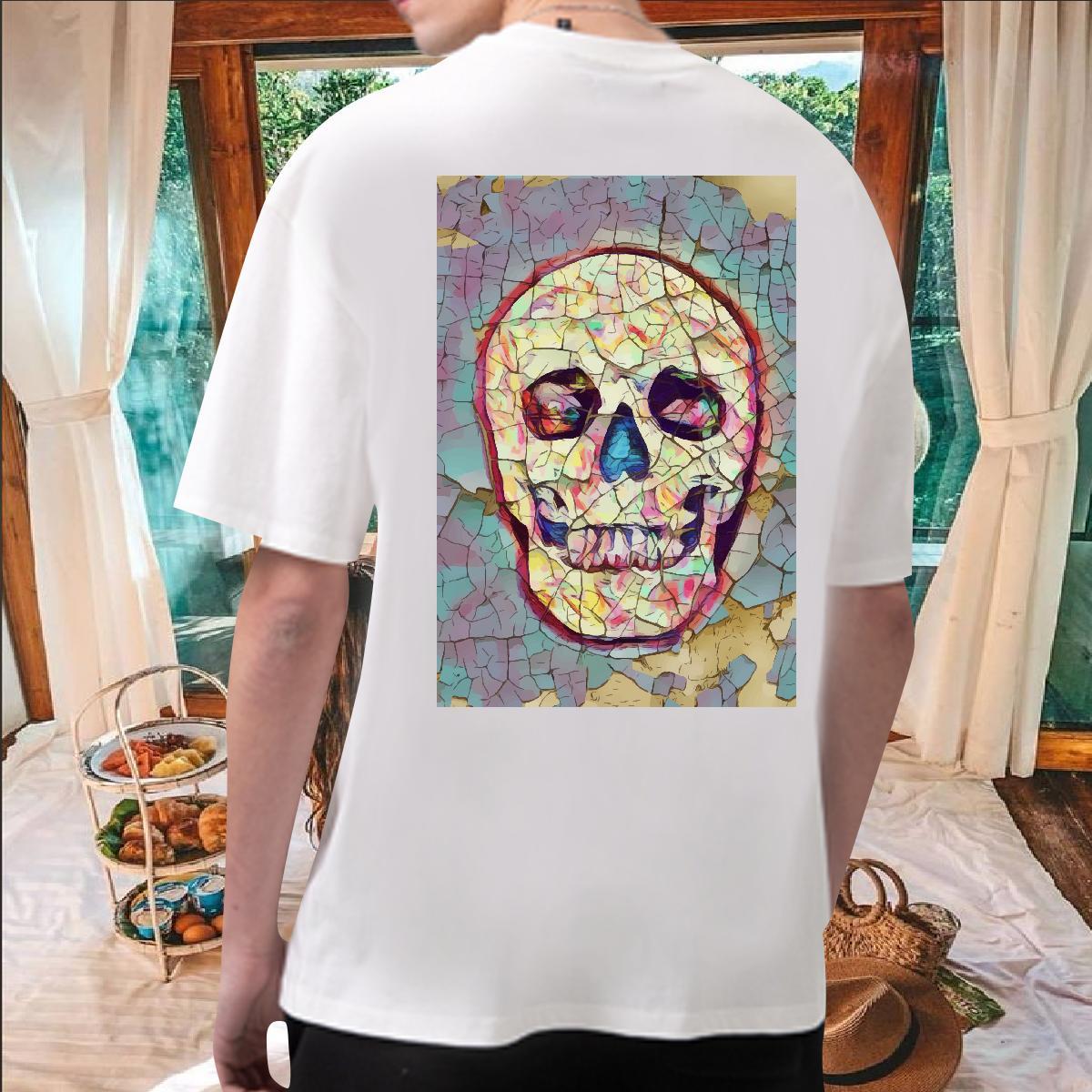 Customized T-Shirts skull Tee Shirt 230g 100% Cotton Casual Beach Loose Custom Cartoon O-Neck Short Sleeve Couples T Shirts