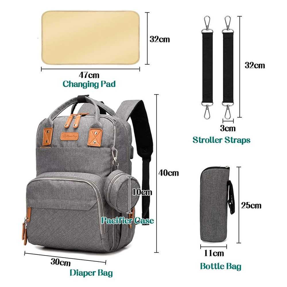 Portable dial bag backpack travel baby care bag large capacity mother bag waterproof strap USB charging port W240812