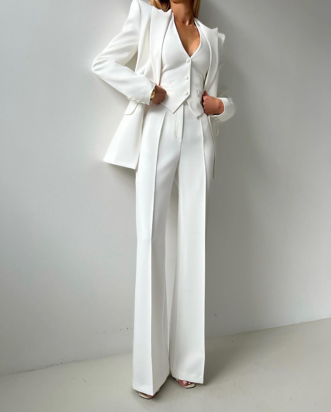 White Women Wedding Pants Suits Slim Fit Ladies Prom Evening Birthday Party Guest Formal Wear Custom Made 3 Pieces