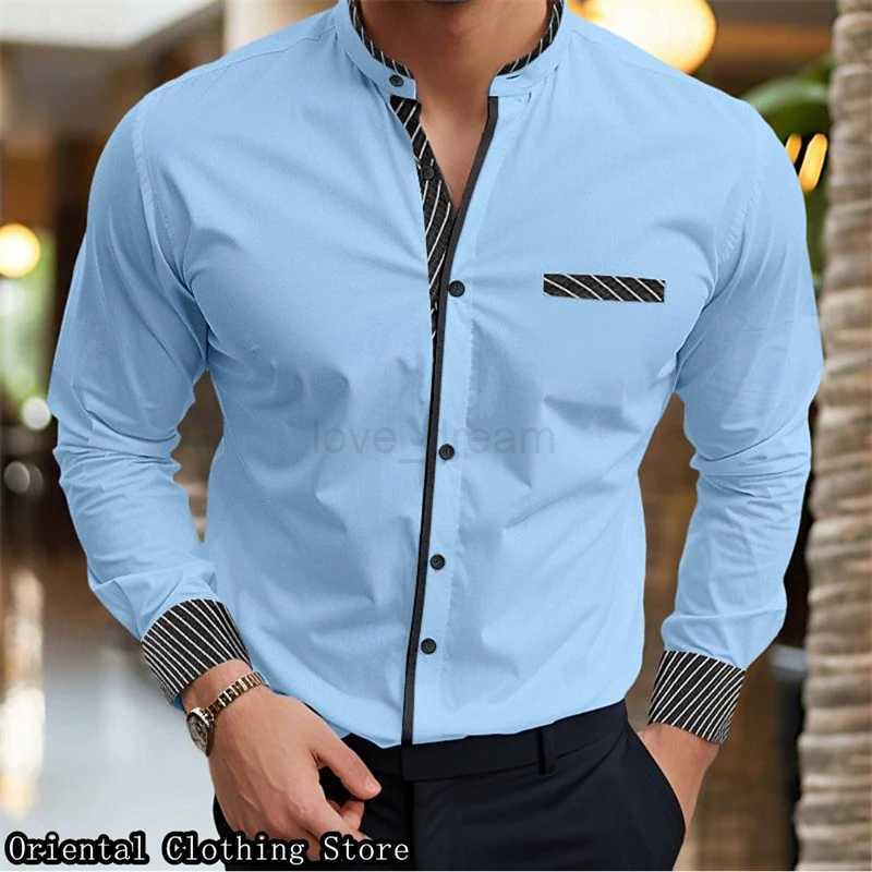Mens casual shirt business travel long-sleeved mens design simple and fashionable solid color shirt large size XS-6XLXJ240812