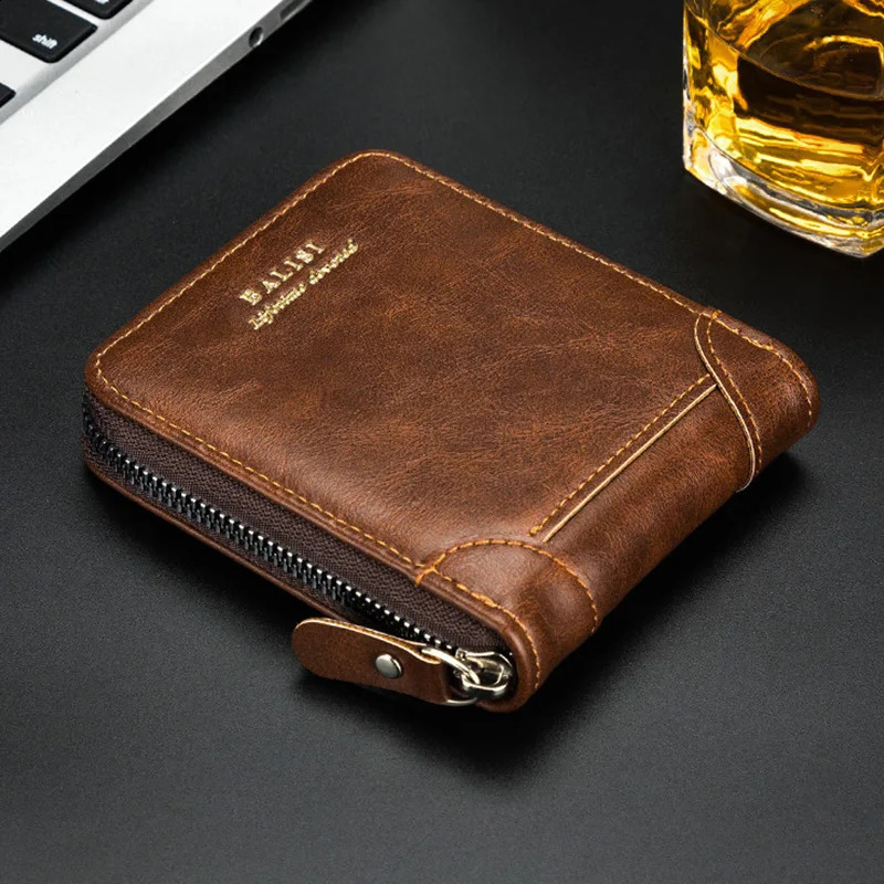 Mens Wallet PU Leather Zipper Retro Style Short Card Clip Coin Storage Money Bag A03 240810