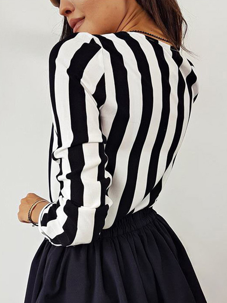 2024 New Blouse Women Casual Striped Top Shirts Blouses Fema
